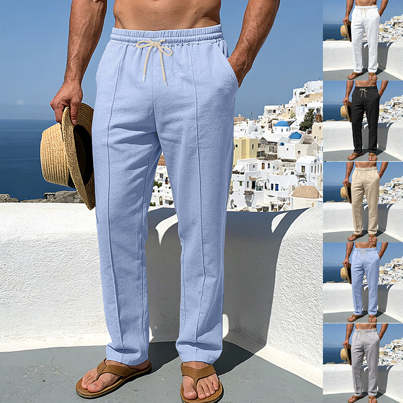 Fishing Rod Travel - Pantaloni da uomo casual in lino
